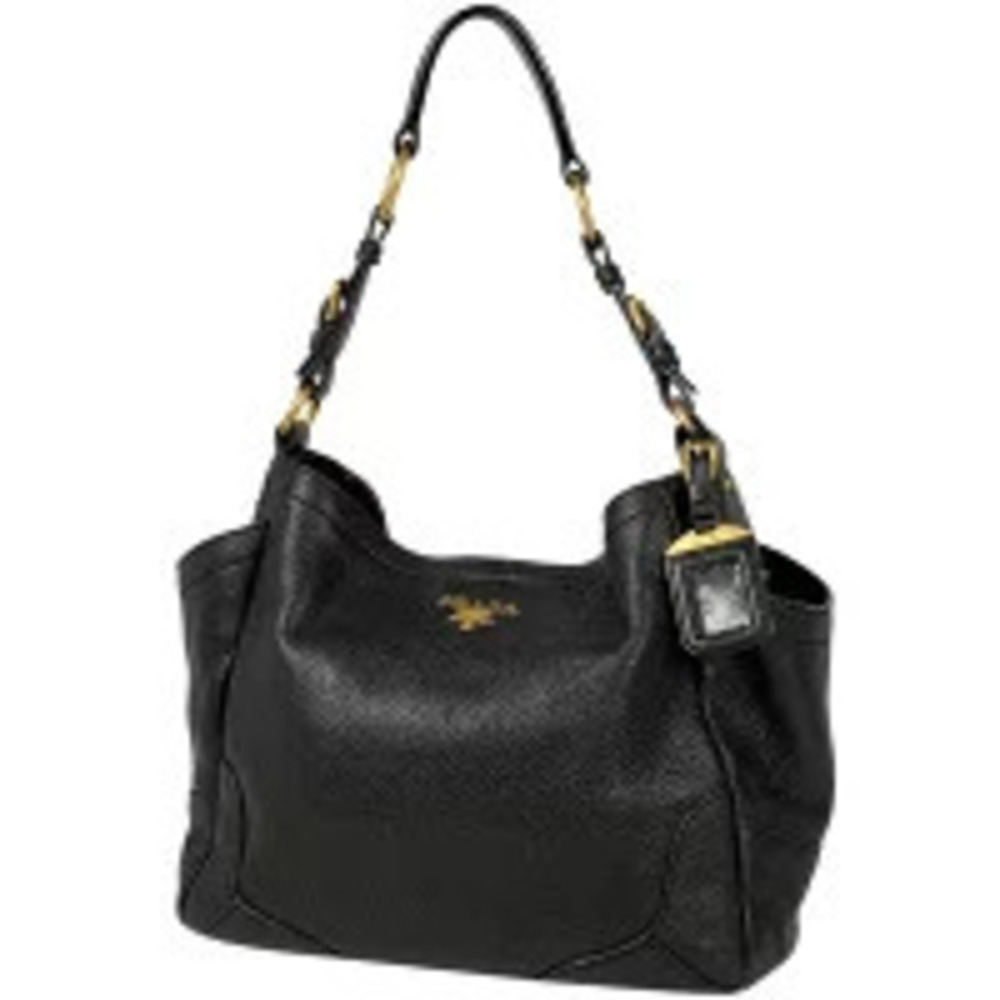 Prada Vitello Daino Side Pocket Hobo bag pebbled leather Black